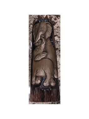 Hand Carved Twin Elephants Wood Wall Art Beautiful